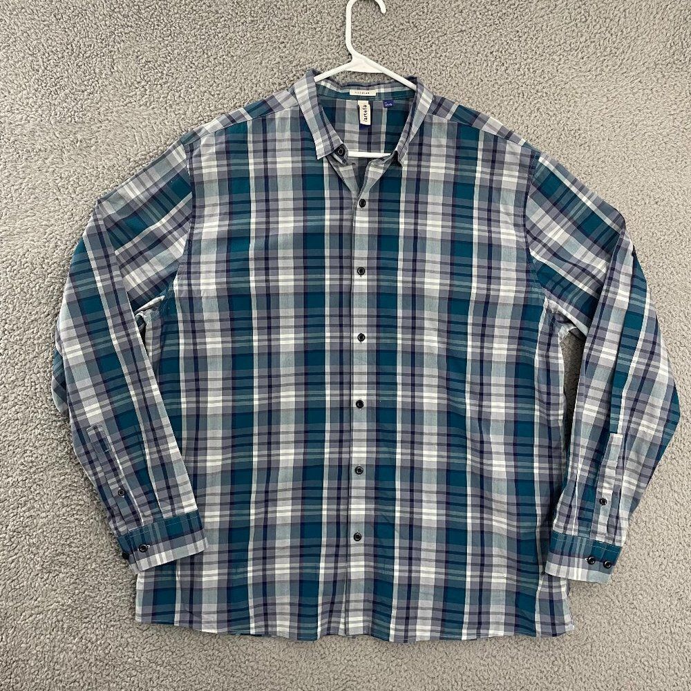 Artefact Shirt Men XL Teal Purple Plaid Casual Regular Fit LS‎ Button Down